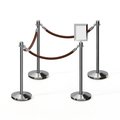 Montour Line Stanchion Post & Rope Kit Pol.Steel, 4CrownTop 3Tan Rope 8.5x11V Sign C-Kit-3-PS-CN-1-Tapped-1-8511-V-3-PVR-TN-PS